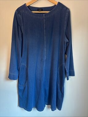 Curvy Links Denim Midi Coastal Cowgirl Dress With Long Sleeves and Pockets, 1x